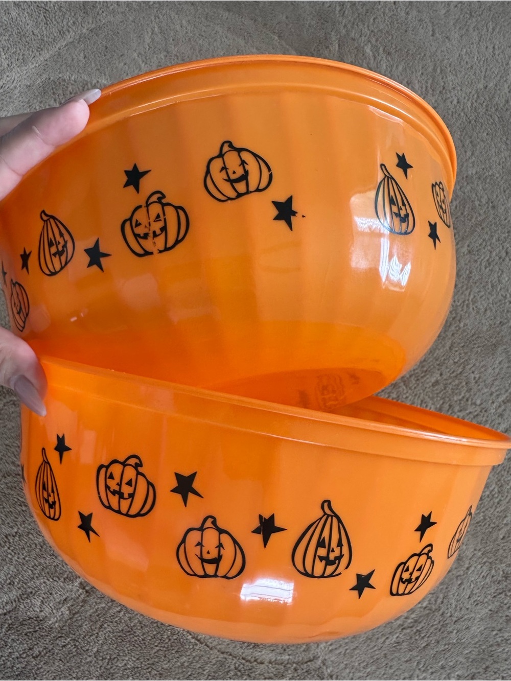 Set of 2 orange plastic Halloween bowls